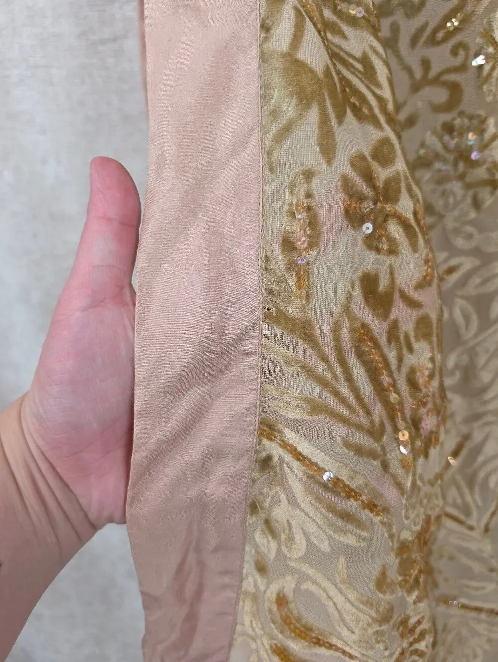 Silk Satin Trim Velvet Burnout Sheer Chiffon Gold  Floral Sequin Scarf